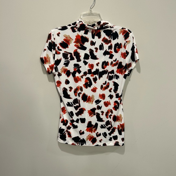 DKNY Women's White Top with Orange and Black Print - Picture 5 of 6